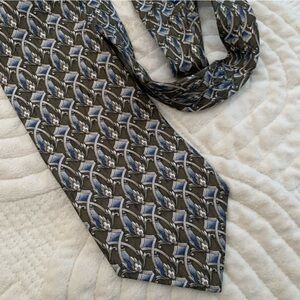 Jimmy V 100% Silk Geometric Patterned Tie Green and Blue